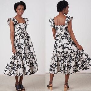Cara Cara Darby Black Graphic Floral Midi Dress Womens Size XS NWT